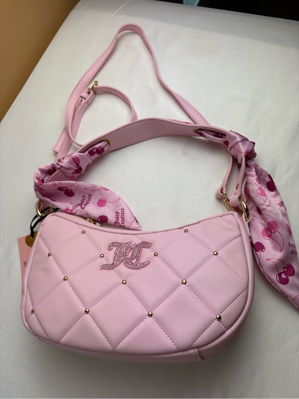 Juicy couture Quilted Pink Shoulder Bag with Scarf Accent
